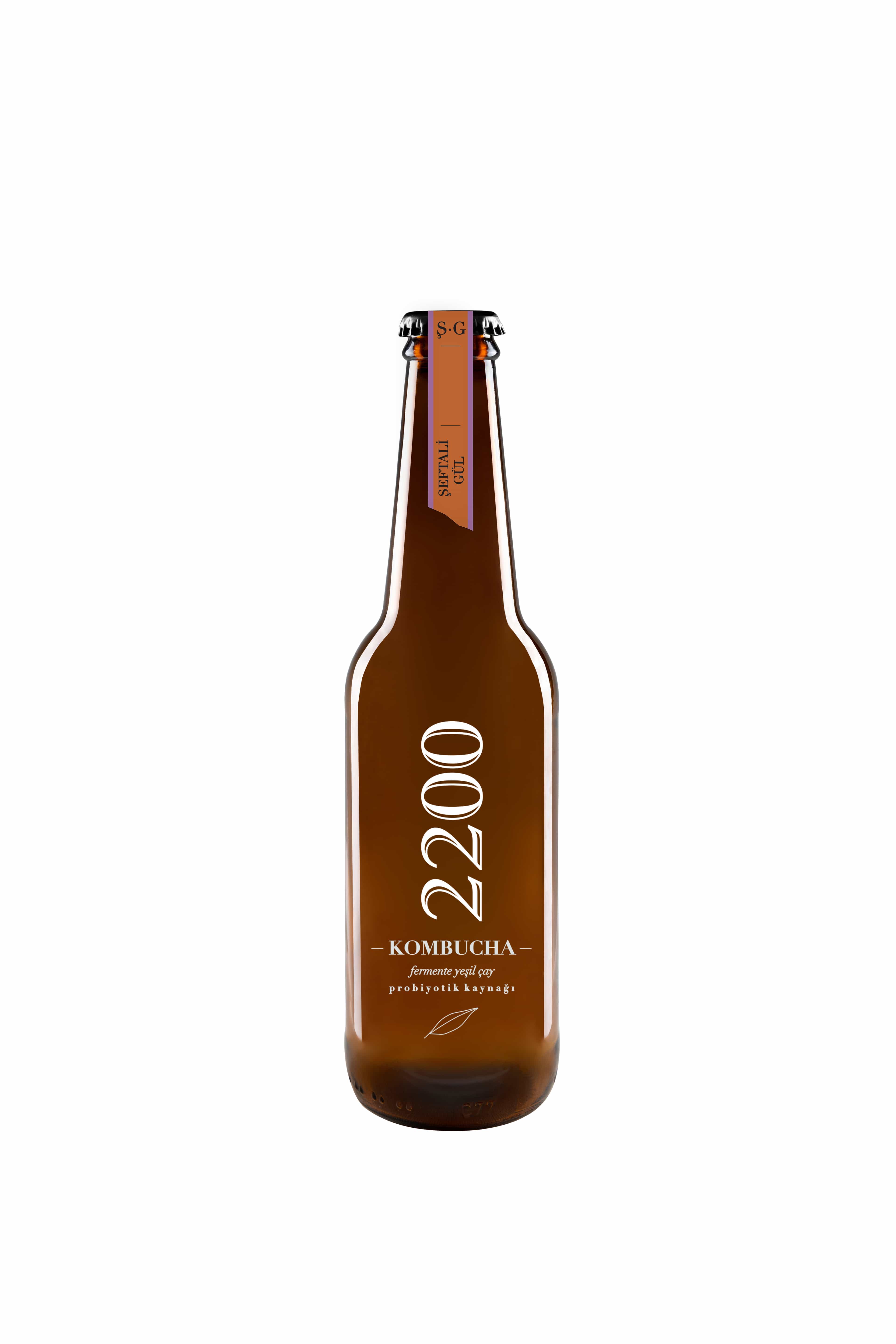 Kombucha 2200 Fermente Yeşil Çay Şeftali Gül 330 mL